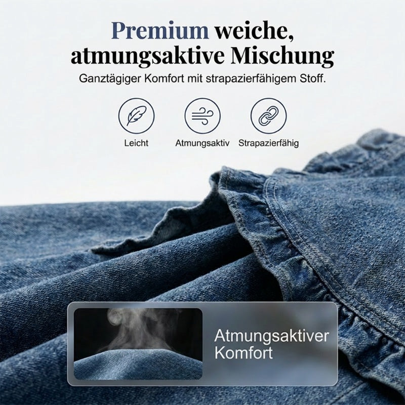 🔥Letzter Tag: 50% Rabatt!⏰👖Damen-Jeansjacke mit Rüschenbesatz und offenem Vorderteil – Leicht und feminin – Vielseitig und schick✨