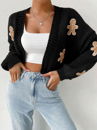 Kurze Strickjacke mit Cartoon-Print und hängenden Schultern für Damen