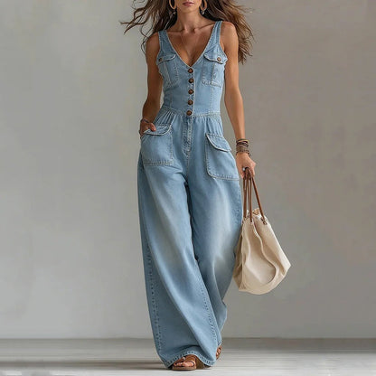 ✨Sommer-Sonderangebot 50% RABATT!☀️Locker sitzender Jumpsuit mit weiten Beinen und Taschen