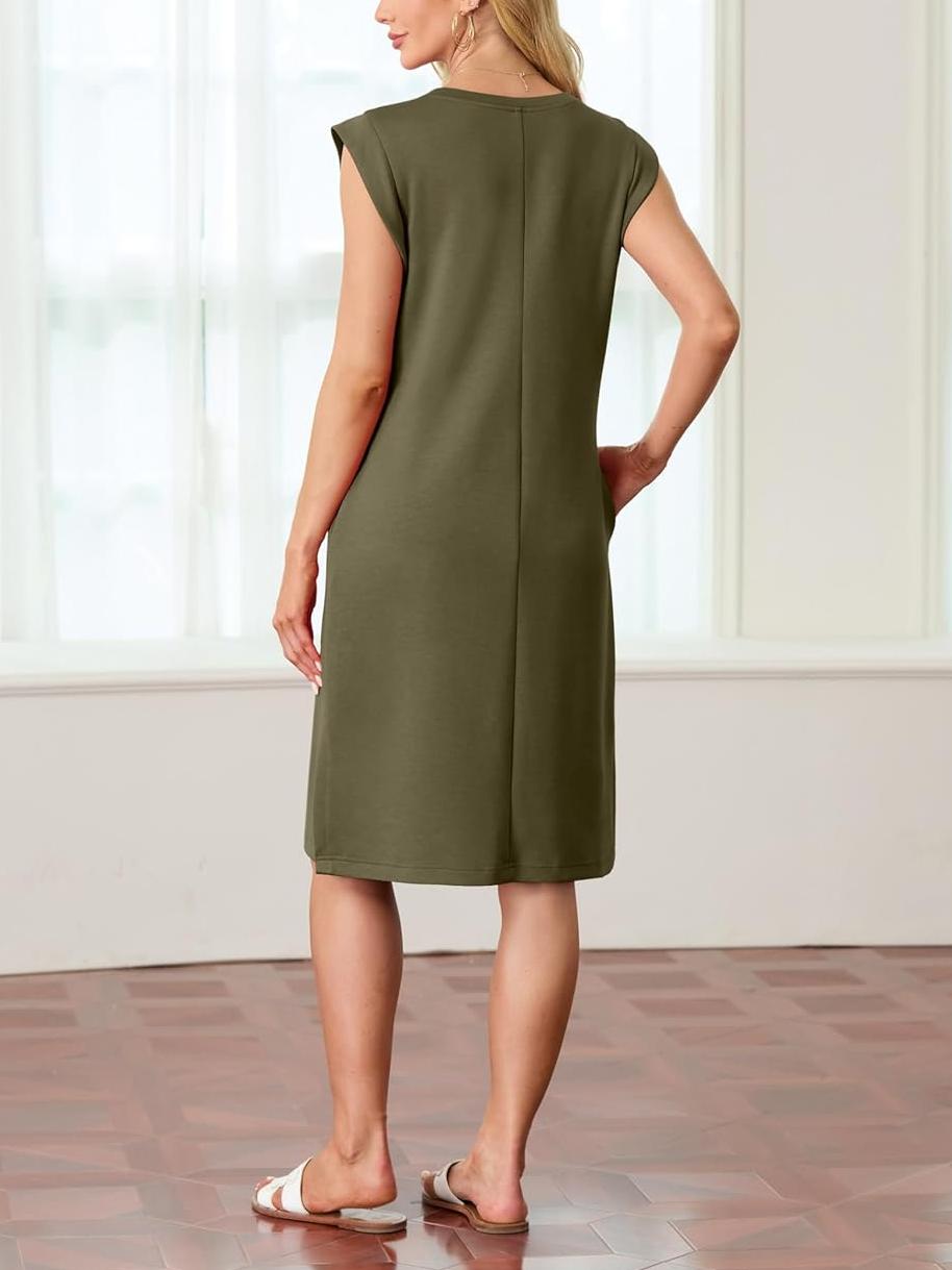 💥Lockeres Midikleid mit Rundhalsausschnitt und Schlitz und Taschen für Damen