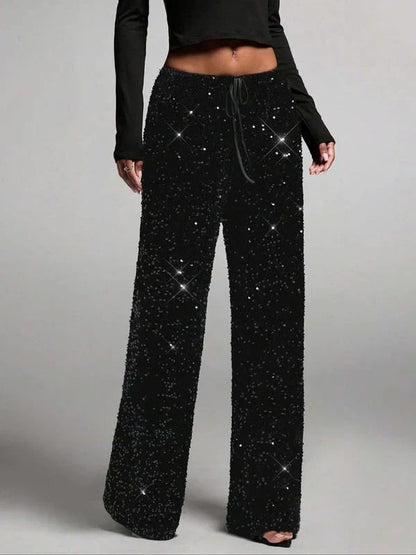 💖LETZTER TAG DES SALE 50% RABATT🥰Damenhose mit Pailletten und weitem Bein, elastischem Bund