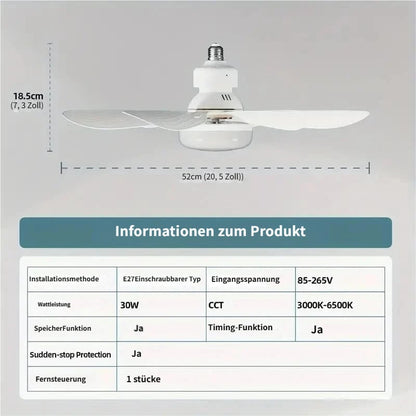 🔥Modernes 40W LED Deckenventilator-Licht (Ø 52cm) – Ultra-Leise mit Fernbedienung, E27 Sockel inkl. B22 Adapter. Ideal für Schlafzimmer, Küche & Garage.
