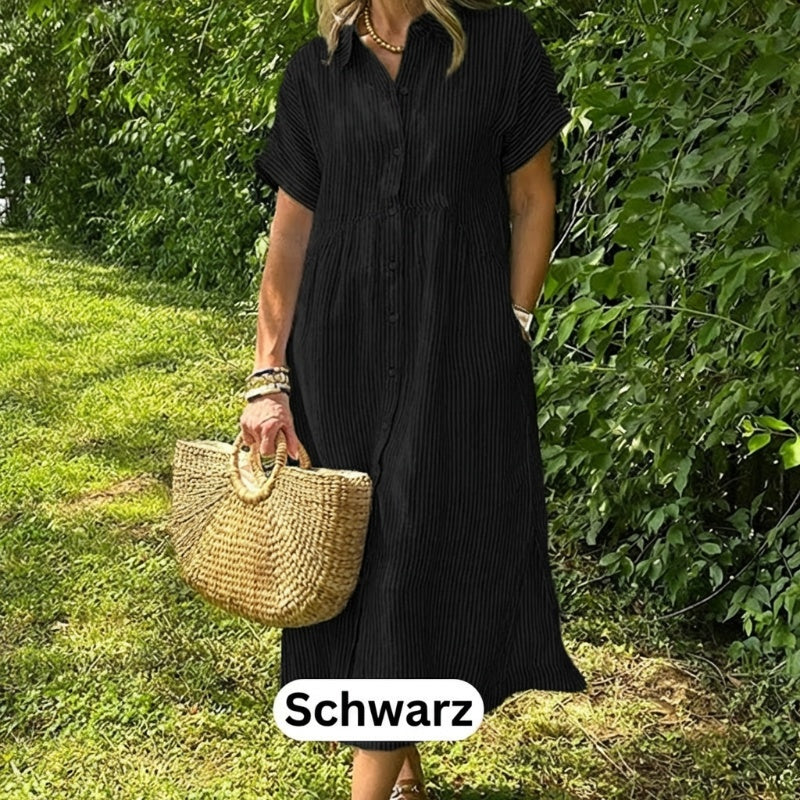 💃Letzter Tag des Ausverkaufs - 50% RABATT💞Damen V-Ausschnitt Revers gestreiftes langes Hemdkleid