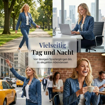 🔥Letzter Tag: 50% Rabatt!⏰👖Damen-Jeansjacke mit Rüschenbesatz und offenem Vorderteil – Leicht und feminin – Vielseitig und schick✨