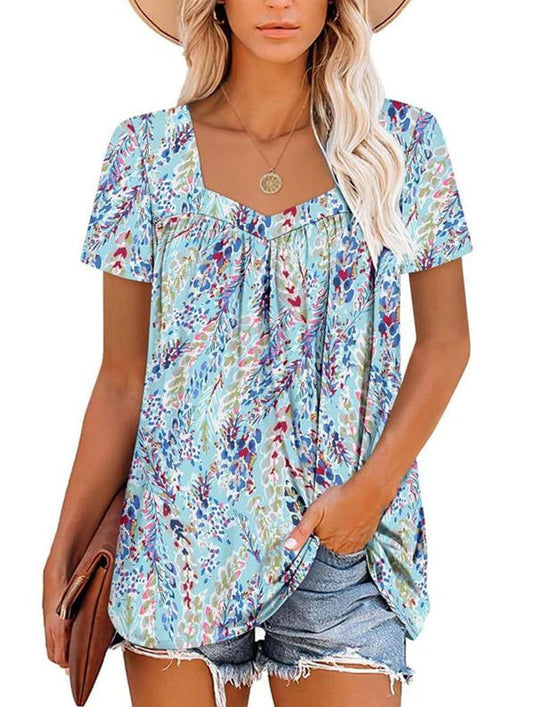 🌸Sommerangebote💗Damen Sommer Plissee bedruckt Kurzarm
