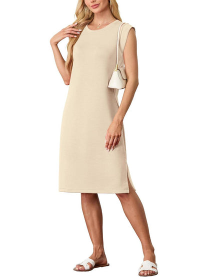 💥Lockeres Midikleid mit Rundhalsausschnitt und Schlitz und Taschen für Damen