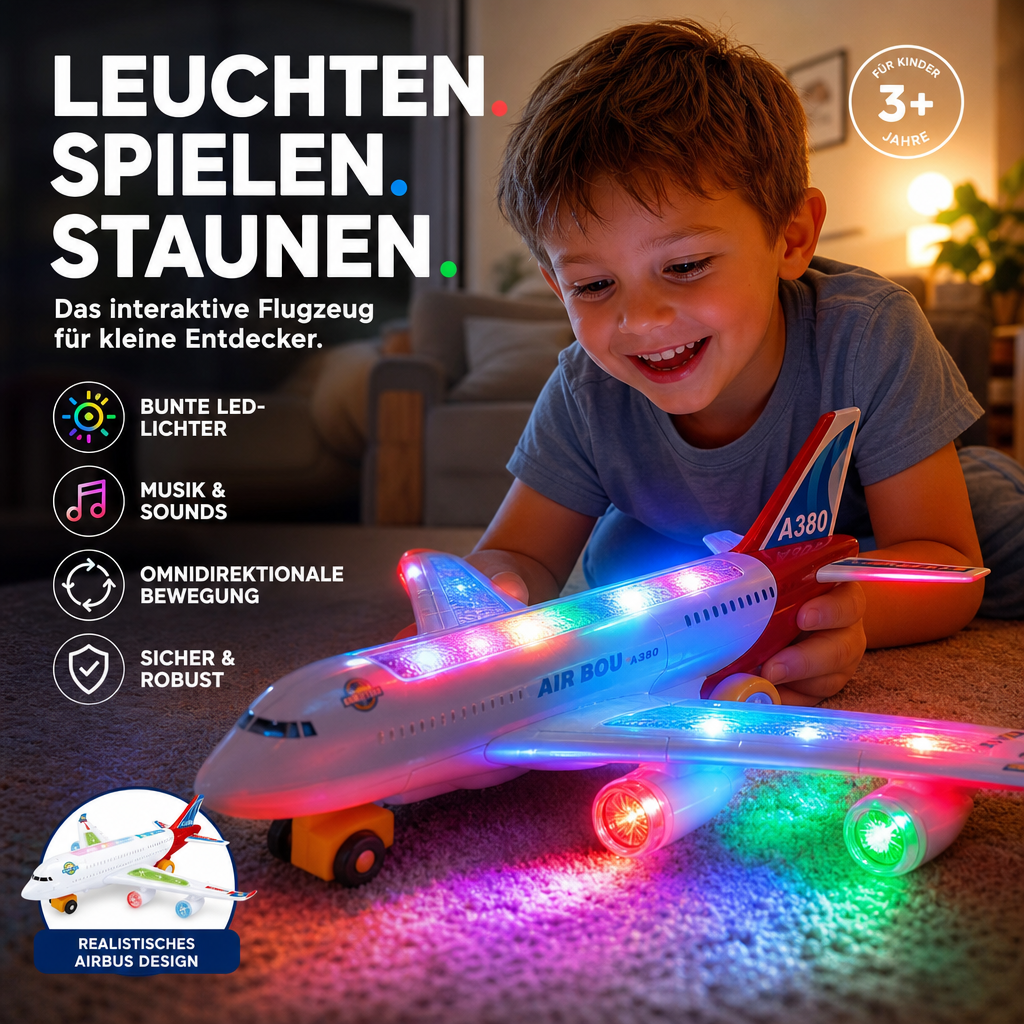 ✈️ JETZT 50 % RABATT! 💡 Elektrisches Modellflugzeug mit Sound und LED-Beleuchtung – Realistische Geräusche, leuchtende Lichter und einfache Steuerung – Perfekt für Spielspaß drinnen und draußen ✨