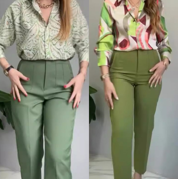 ⏳Begrenzte Zeit 50% Rabatt💥2-teiliges Set aus bedrucktem Hemd und Hose mit Knöpfen für Damen