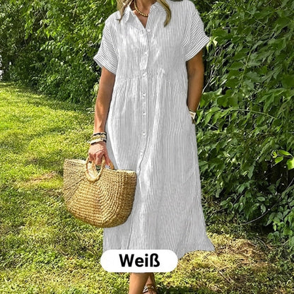 💃Letzter Tag des Ausverkaufs - 50% RABATT💞Damen V-Ausschnitt Revers gestreiftes langes Hemdkleid