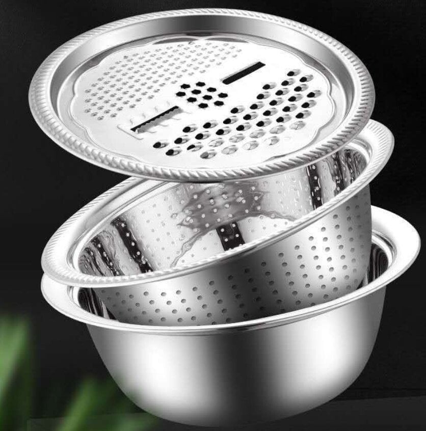 ⏳Zeitlich begrenzter 50% Rabatt⏰ Haushalts-Edelstahl 3-teiliges Gemüse-Hack- und Abtropfkorb-Set🥒🥔🧅