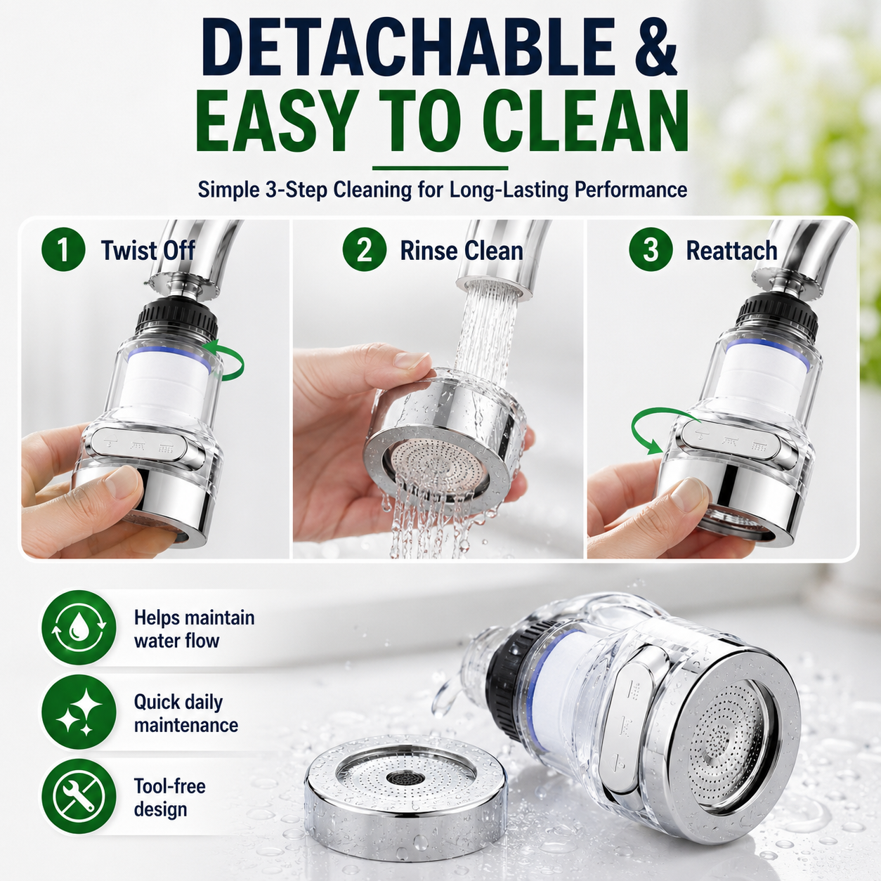 💆 KAUFE 1, ERHALTE 1 GRATIS! 🔥Wasserhahnfilter-Aufsatz mit 360°-Drehung und 3 Sprühmodi