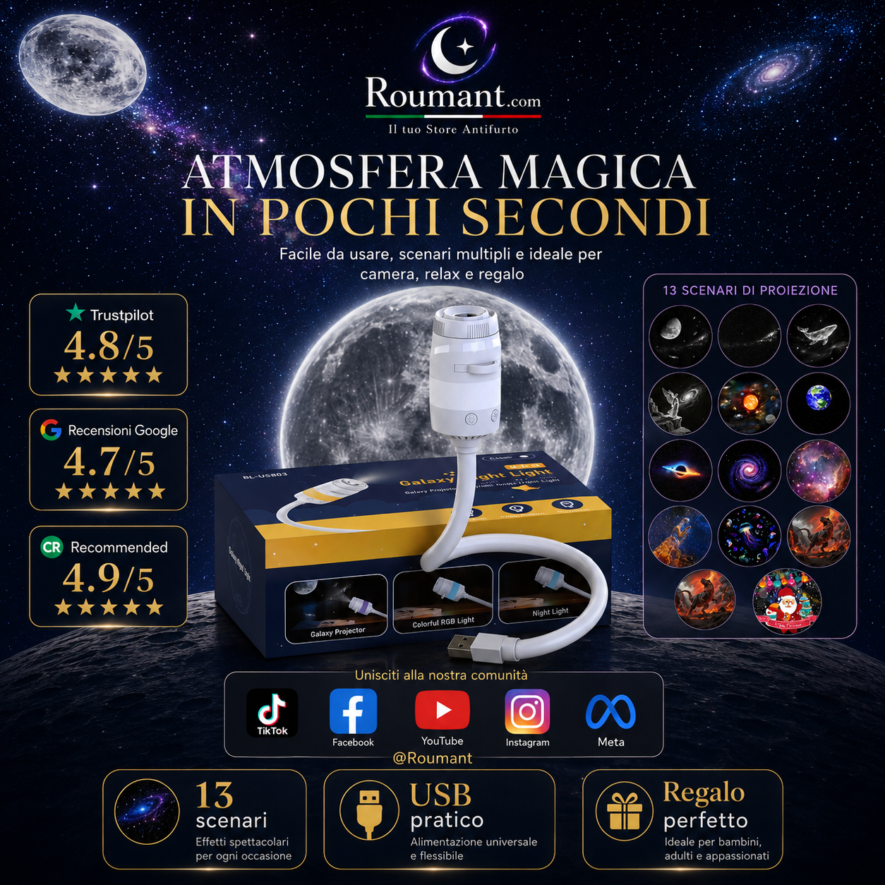 🌌✨� 50% RABATT! USB-Lampe mit Sternenhimmel-Projektion – Farbwechsel, dimmbar & tragbar – Perfekt für Kinderzimmer, Schlafzimmer & gemütliche Abende ✨