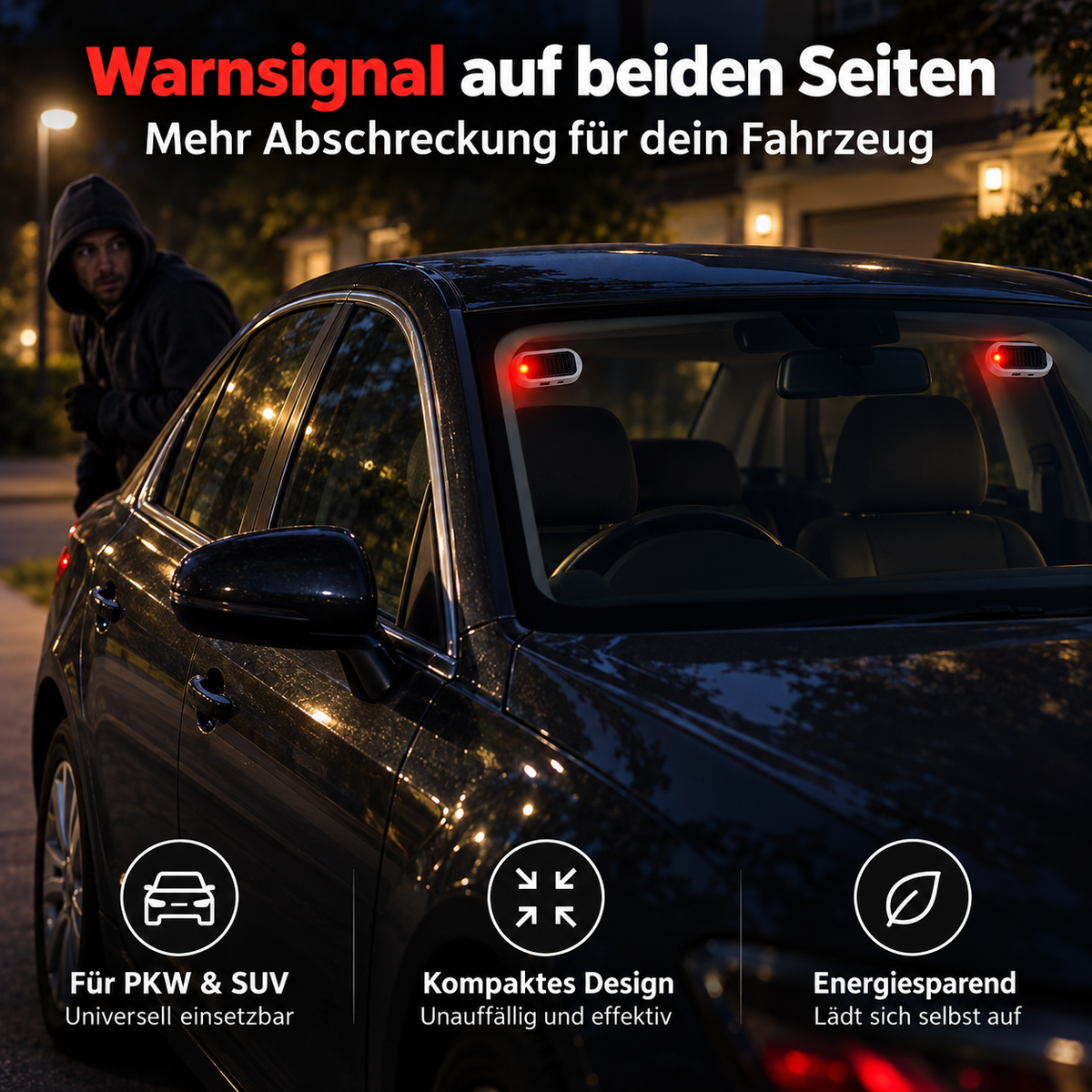 🚗 Solar-Dummy-Alarm mit LED-Blinklicht – Lichtsensor, simuliert Alarmanlage, für Auto & Innenraum