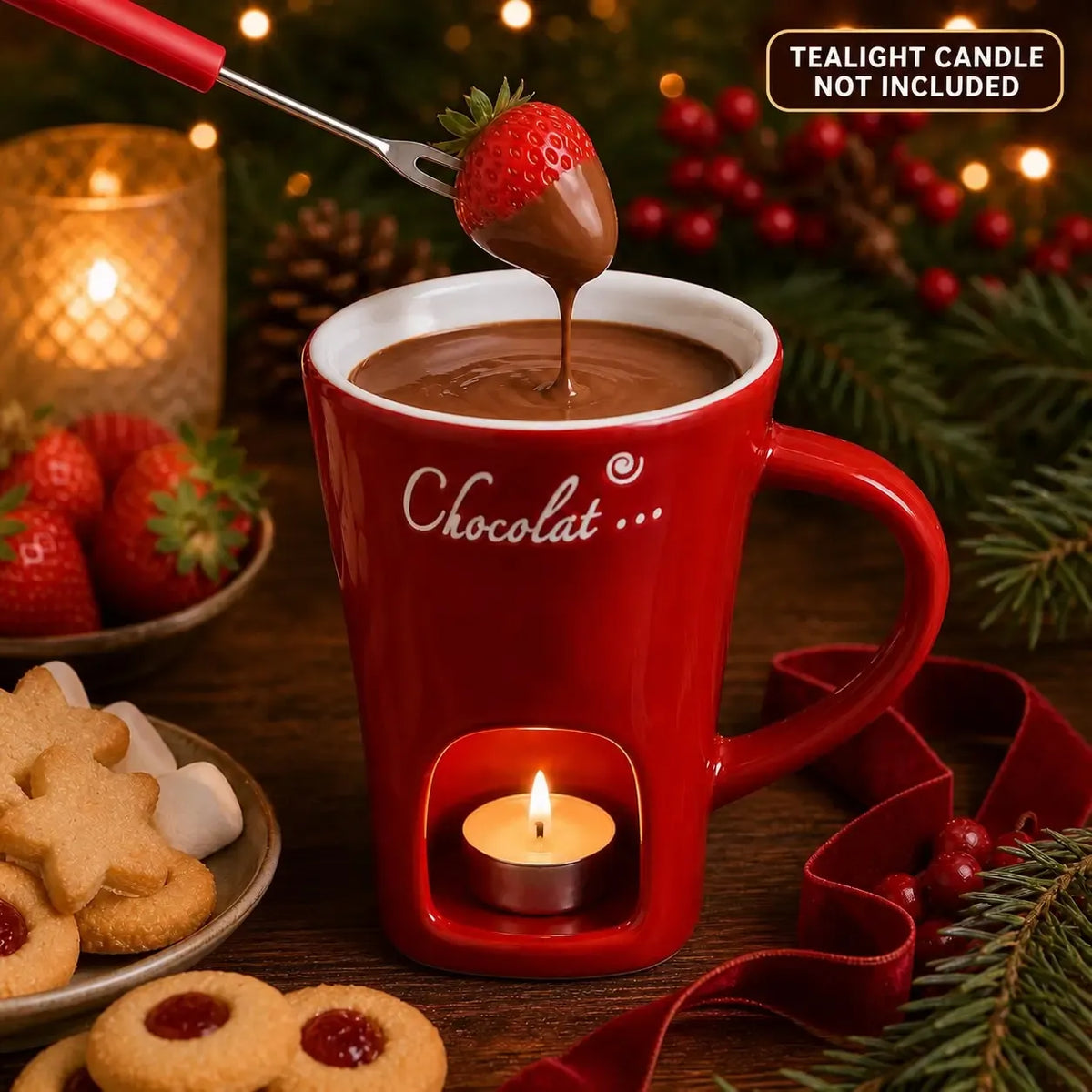 🥳2026 HEISSER DEAL🥳💞50K+ VERKAUFT! 🍫🕯️ 50% RABATT! Keramik Schoko-Fonduetasse – Teelicht-Warmhaltung, inkl. Fonduegabel. Perfekt für Dates & Weihnachten! 🎄💚