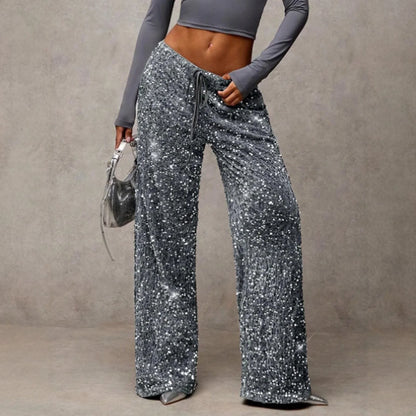 💖LETZTER TAG DES SALE 50% RABATT🥰Damenhose mit Pailletten und weitem Bein, elastischem Bund