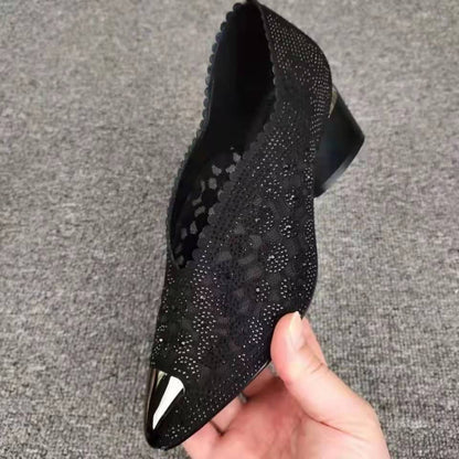🔥Zeitlich begrenzter Rabatt👡Slipper aus Mesh mit Kristallen und dickem Absatz