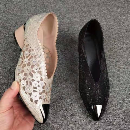 🔥Zeitlich begrenzter Rabatt👡Slipper aus Mesh mit Kristallen und dickem Absatz