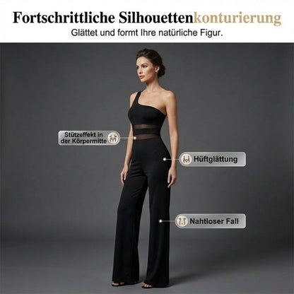 ✨🔥One-Shoulder Jumpsuit mit weitem Bein und Netzeinsatz