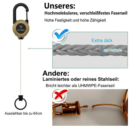 🏆Schlüsselanhänger mit ausziehbarem Karabinerhaken 🎣 – 65 cm langes Stahlband, robuster Ausweishalter, leichtes EDC-Accessoire für Schlüssel, Ausweise und den Einsatz im Freien