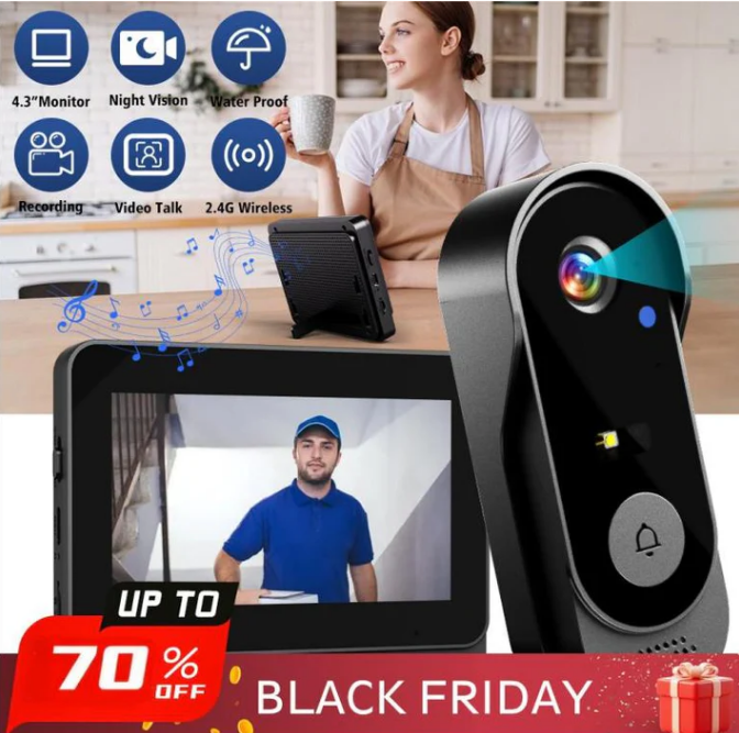 🔊📹 Drahtlose Türklingel-Kamera | 1080P, 170° Weitwinkel, IPX65, Nachtsicht & 4,3" Monitor 🏠