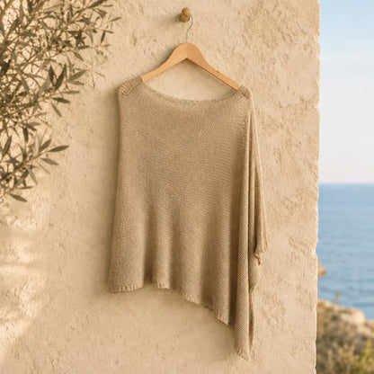 🎁 LETZTER TAG ANGEBOT! Eleganter durchbrochener Strick Poncho – Fließender Schnitt, edler Glanz als Ergänzung zu Kleid & Top