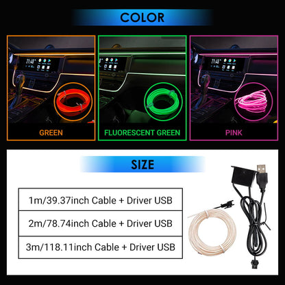 🚗 50% RABATT 🌈 Flexible Auto-Ambientelichter, zuschneidbar 1–3 m, 9 Farben ✨