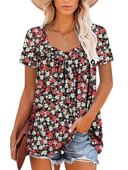 🌸Sommerangebote💗Damen Sommer Plissee bedruckt Kurzarm