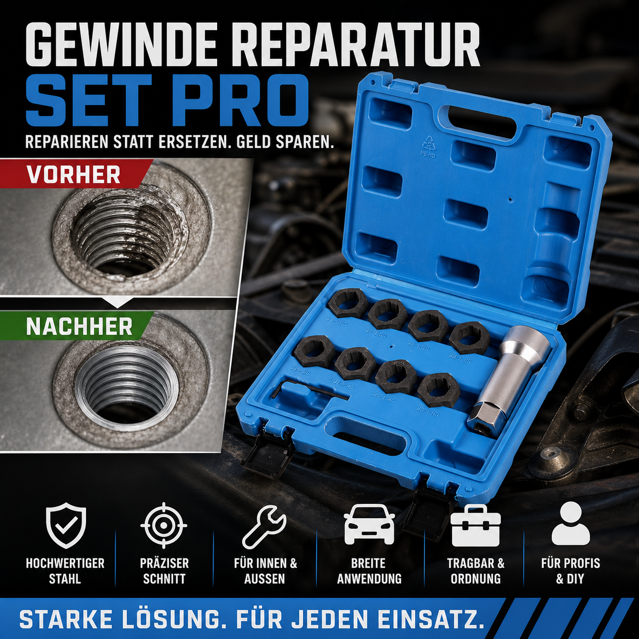 🚗🔩 10‑teiliges Kfz Gewindereparatur‑Set 🛠️ Werkzeugset zur Reparatur von beschädigten Schraubgewinden für Auto‑Reparaturarbeiten