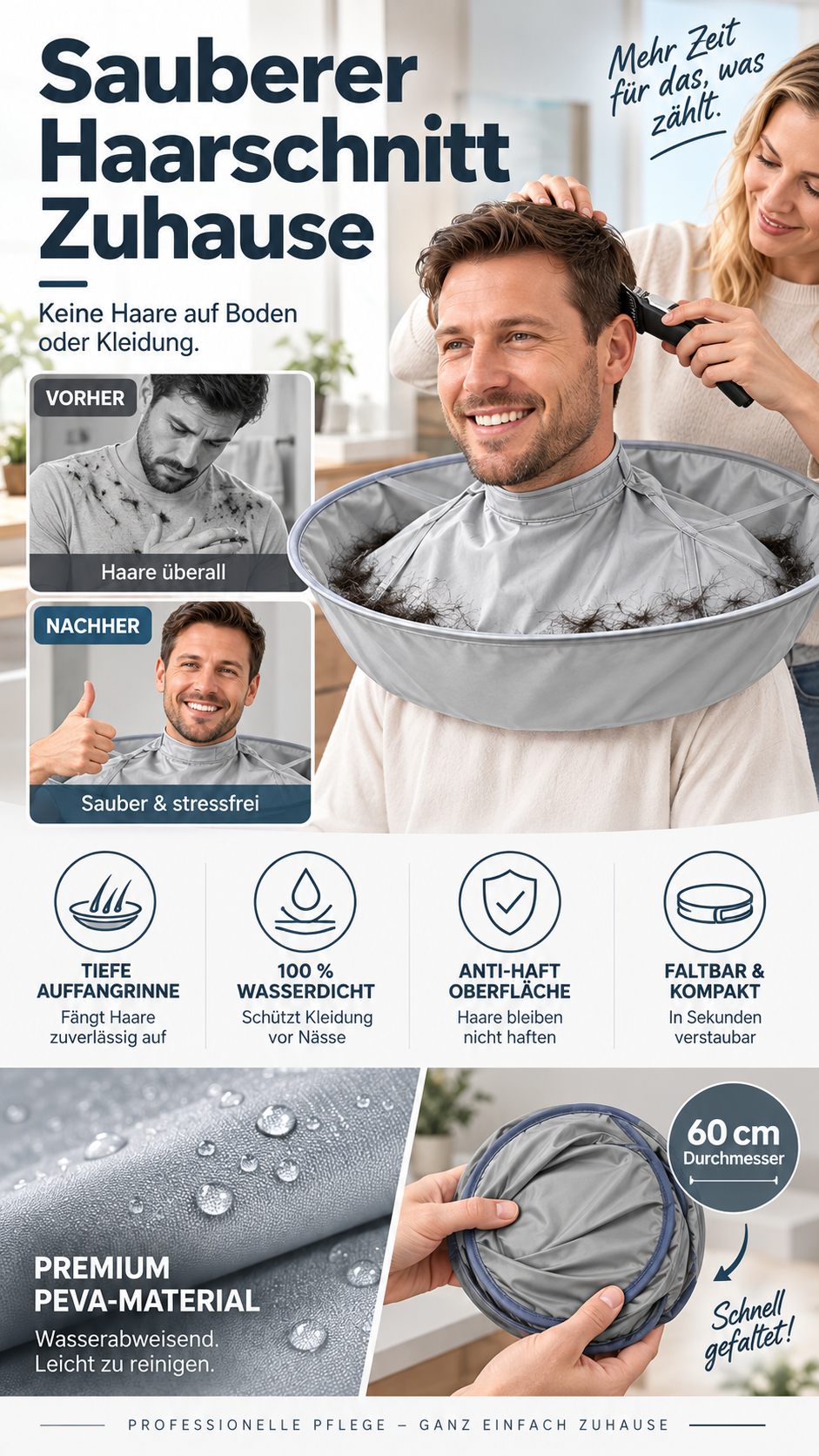 ✂️ 50% RABATT! 💇 Grauer Friseurumhang für Erwachsene – atmungsaktiv & geruchsneutral, für Schneiden & Färben