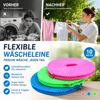 🧺 Je mehr Sie kaufen, desto mehr erhalten Sie gratis! 🔥 Rutschfeste Wäscheleine – Langlebig & UV-beständig – Perfekt für Balkon, Garten oder Waschküche – hält Kleidung sicher an Ort und Stelle ☀️