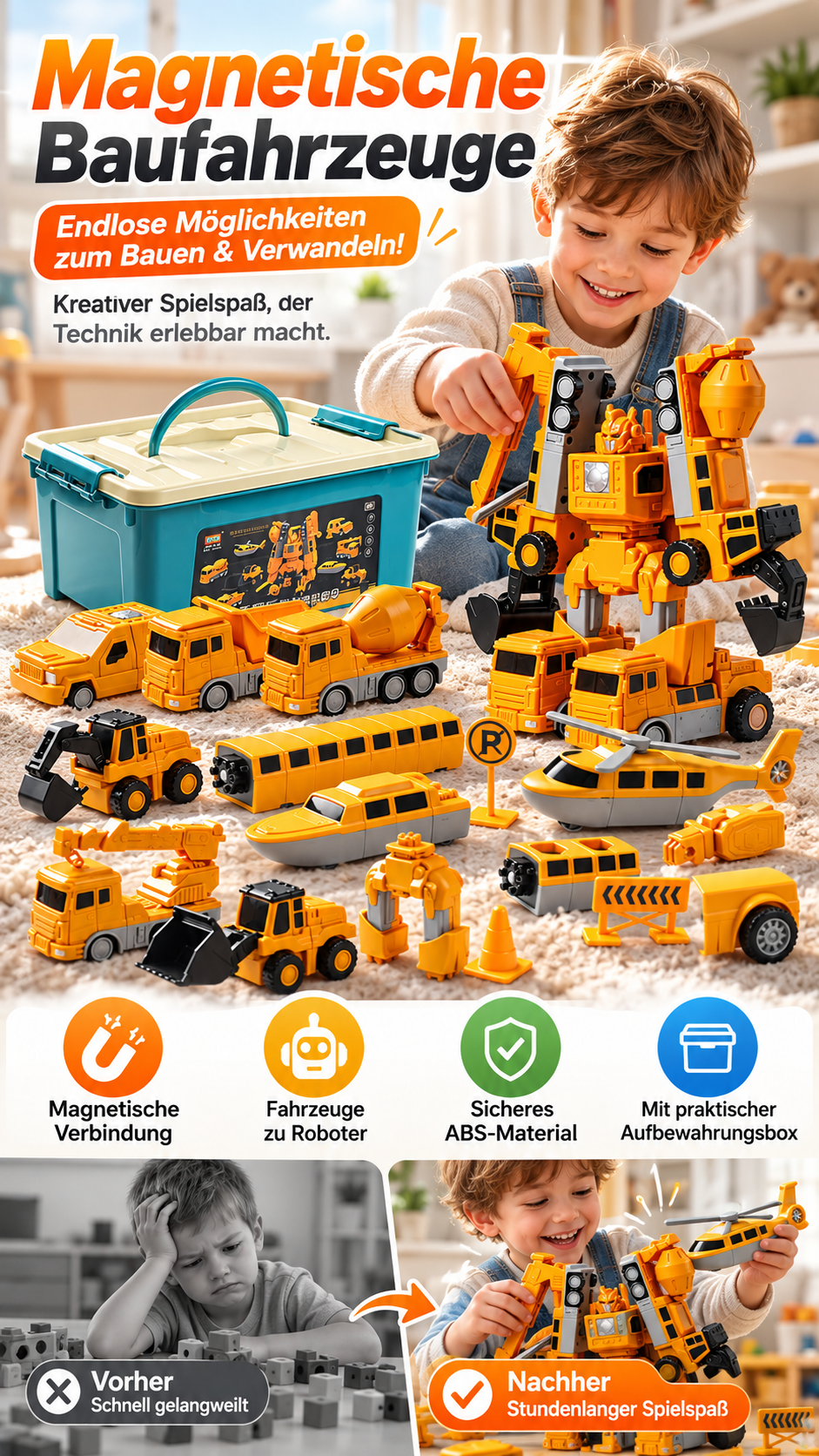 🧲 50% RABATT 🚗 Magnetischer Auto-Bausatz, verwandelbares Konstruktionsspielzeug