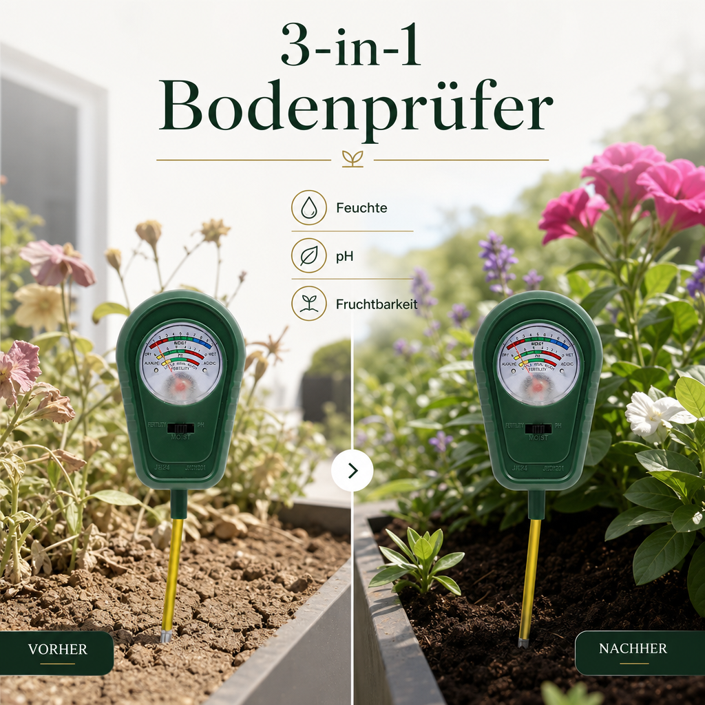 🌱 50% RABATT! 🔥 3-in-1-Bodenanalysator mit Zeigeranzeige – Misst pH-Wert, Feuchtigkeit & Licht – Ideal für Garten, Rasen oder Topfpflanzen – einfache Steckmontage ohne Batterien 🌿