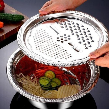 ⏳Zeitlich begrenzter 50% Rabatt⏰ Haushalts-Edelstahl 3-teiliges Gemüse-Hack- und Abtropfkorb-Set🥒🥔🧅
