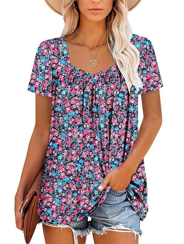 🌸Sommerangebote💗Damen Sommer Plissee bedruckt Kurzarm
