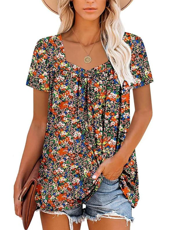 🌸Sommerangebote💗Damen Sommer Plissee bedruckt Kurzarm