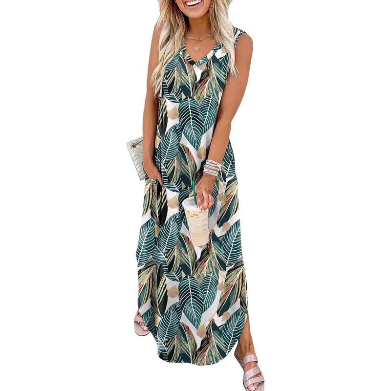 💥Halbpreis-Ausverkauf🔥👗🌊 Damen Sommerkleid – Locker, Ärmellos, V-Ausschnitt mit Taschen, Ideal für Strand & Freizeit