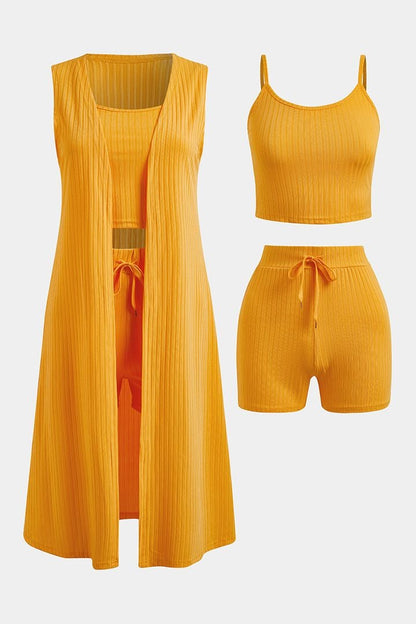 🌸👗 3-Teilig Set aus Strickoberteil, Shorts und Strickjacke