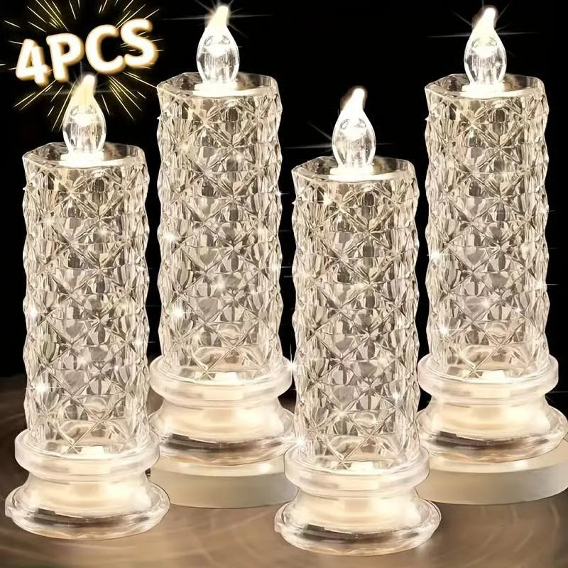 🕯️💎 4er-Set LED-Kerzen｜Kristall-Optik, stimmungsvolle Raumdekoration