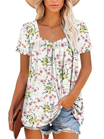 🌸Sommerangebote💗Damen Sommer Plissee bedruckt Kurzarm
