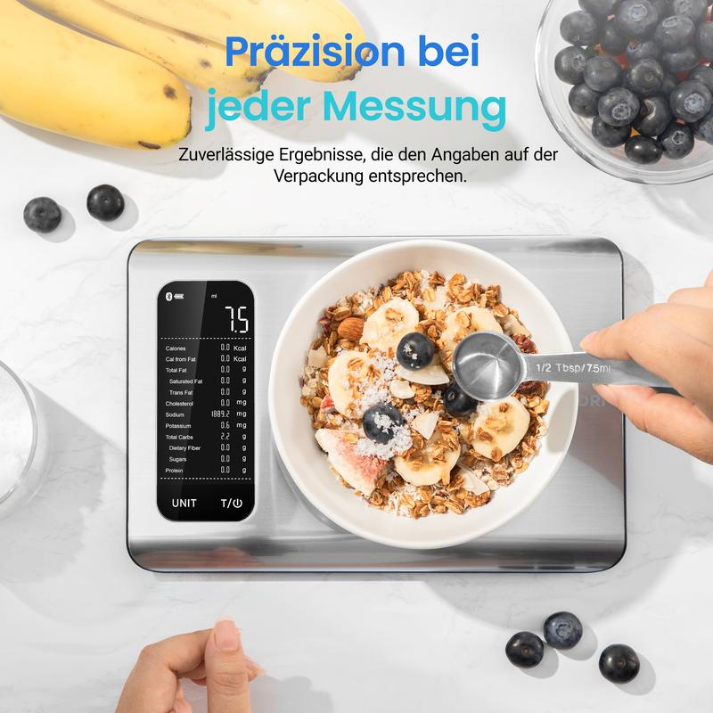 ⚖️📊 Küchenwaage digital – misst 19 Nährwerte & Kalorien per App, 5kg Edelstahl 🥗✅ für gesunde Ernährung & Gewichtsverlust