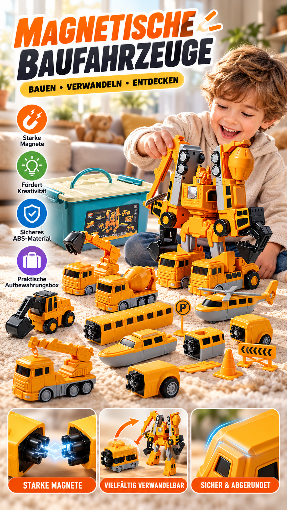 🧲 50% RABATT 🚗 Magnetischer Auto-Bausatz, verwandelbares Konstruktionsspielzeug