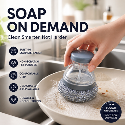 🔥50 % Rabatt🔥Soap-Dispensing Scrubber Brush – Press Dispense, Detachable, Durable ✨