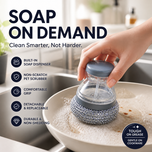 🔥50 % Rabatt🔥Soap-Dispensing Scrubber Brush – Press Dispense, Detachable, Durable ✨