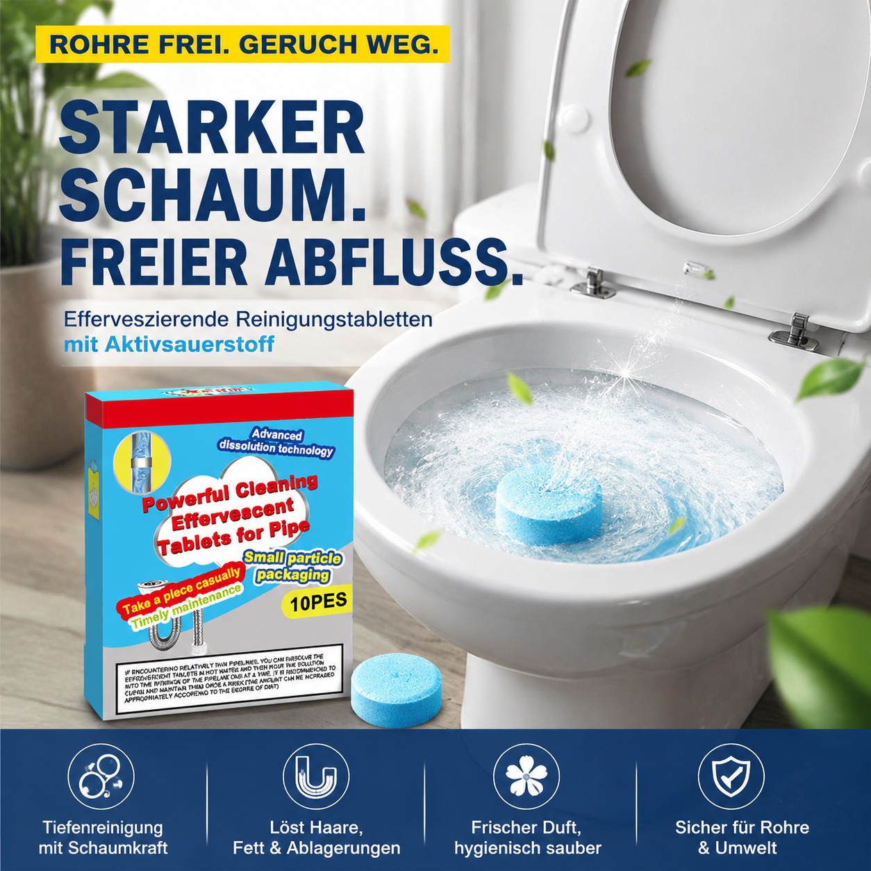🔥 50 % RABATT! 🫧 Leistungsstarke Reinigungstabletten für Abflüsse – lösen Schmutz, Fett und üble Gerüche auf und sorgen für ein frischeres Rohrsystem ✨