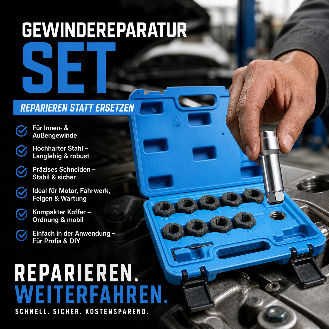 🚗🔩 10‑teiliges Kfz Gewindereparatur‑Set 🛠️ Werkzeugset zur Reparatur von beschädigten Schraubgewinden für Auto‑Reparaturarbeiten