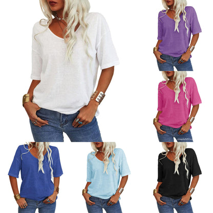 ⏳Begrenzte Zeit 50% Rabatt💥Einfarbiges T-Shirt mit V-Ausschnitt für Damen