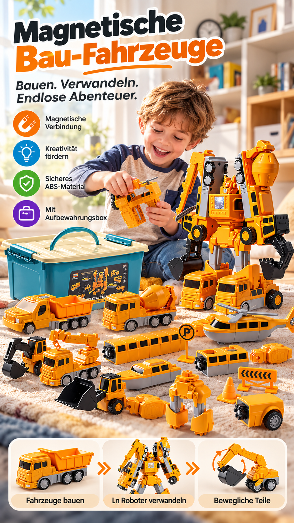 🧲 50% RABATT 🚗 Magnetischer Auto-Bausatz, verwandelbares Konstruktionsspielzeug