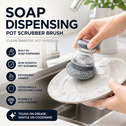 🔥50 % Rabatt🔥Soap-Dispensing Scrubber Brush – Press Dispense, Detachable, Durable ✨