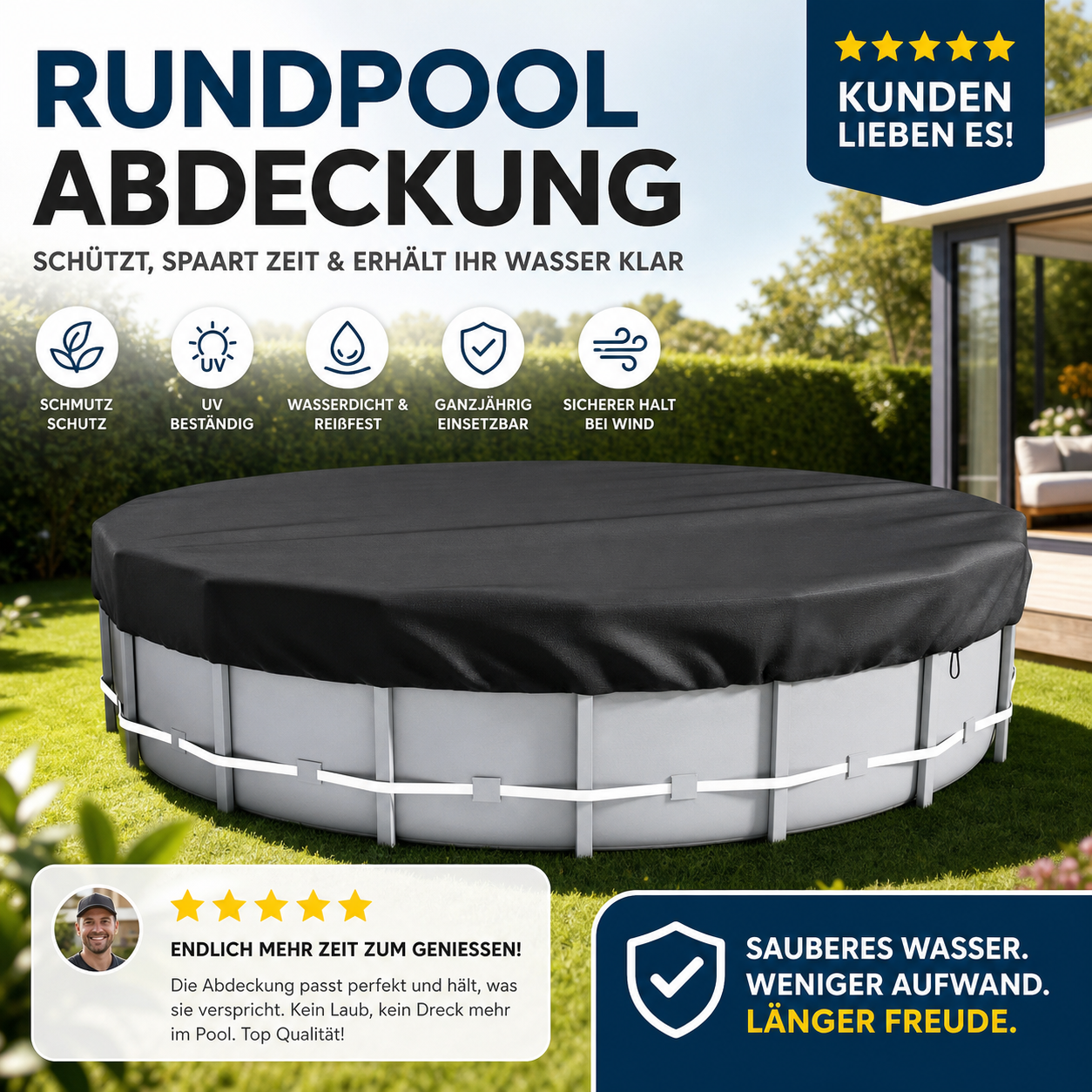 🏊 -50% RABATT | Wasserdichte Poolabdeckung aus 210D Oxford-Gewebe – Robuster Schutz für Aufstellpools