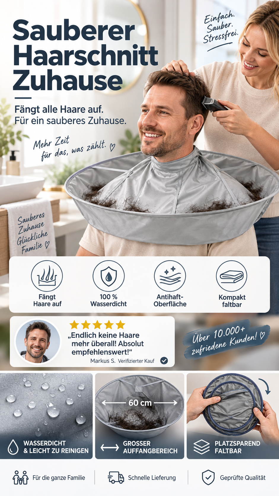 ✂️ 50% RABATT! 💇 Grauer Friseurumhang für Erwachsene – atmungsaktiv & geruchsneutral, für Schneiden & Färben
